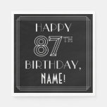 [ Thumbnail: Happy 87th Birthday; Art Deco Style; Custom Name Napkins ]