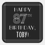 [ Thumbnail: Happy 87th Birthday; Art Deco Style; Custom Name Sticker ]