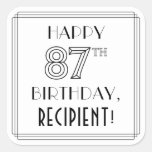 [ Thumbnail: Happy 87th Birthday, Art Deco Style, Custom Name Sticker ]