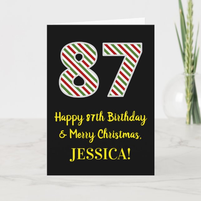 Happy 87th Birthday & Merry Christmas, Custom Name Card (Front)