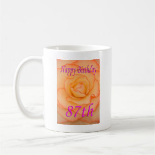 Happy 87th Birthday Yellow Flower with Pink Trim Coffee Mug