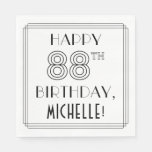 [ Thumbnail: Happy 88th Birthday; Art Deco Style; Custom Name Napkins ]