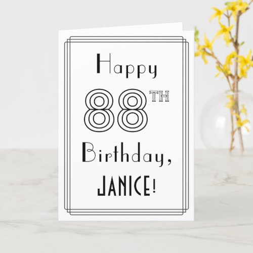 Happy 88th Birthday Art Deco Style w Custom Name Card