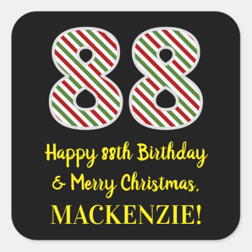 Happy 88th Birthday  Merry Christmas Custom Name Square Sticker