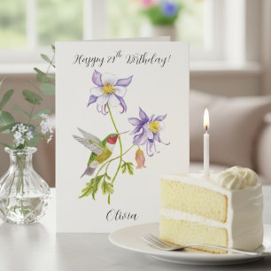 Happy 89th Birthday Columbine with Hummingbird Card