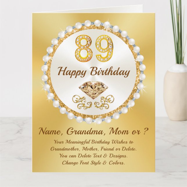 Happy 89th Birthday, Grandma, Mom & or NAME, Thank You Card (Front)