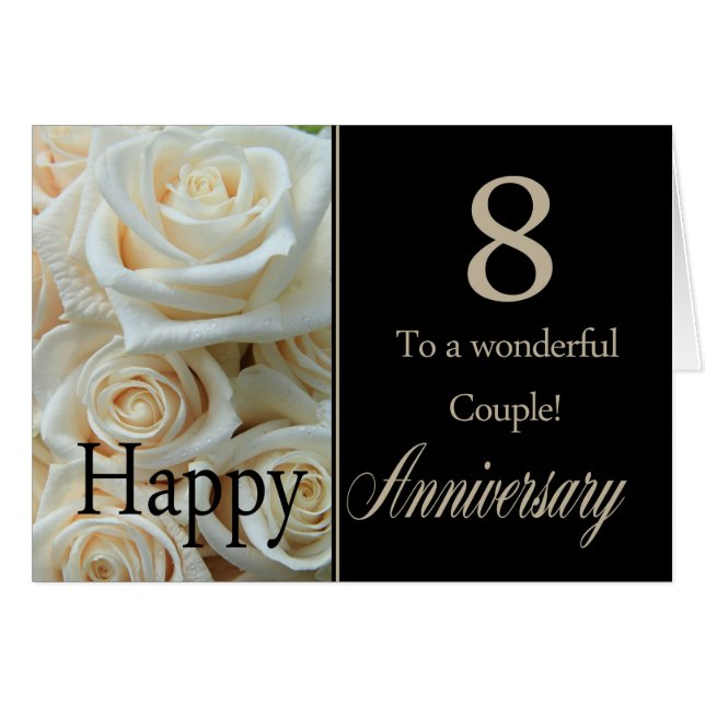 Happy 8th Anniversary roses Cards (Front Horizontal)