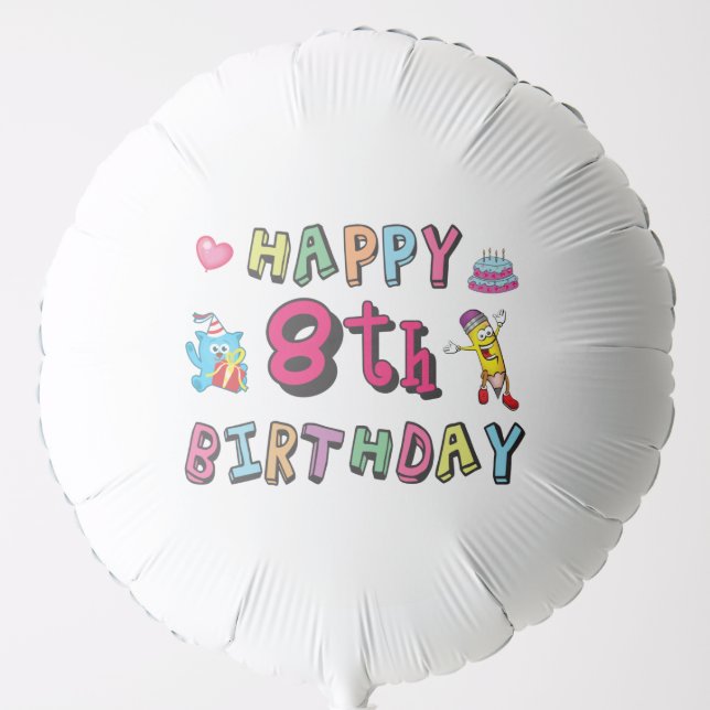 Happy 8th Birthday. 8 year b-day. Balloon (Front)