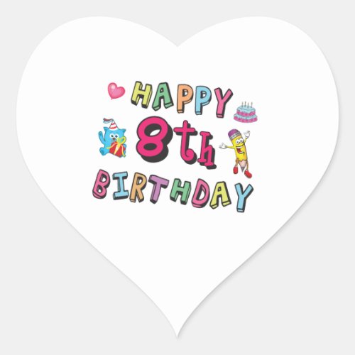 Happy 8th Birthday 8 year b_day Heart Sticker