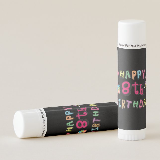 Happy 8th Birthday. 8 year b-day. Lip Balm (Front)