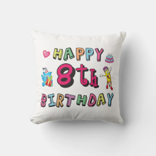 Happy 8th Birthday. 8 year b-day. Throw Pillow