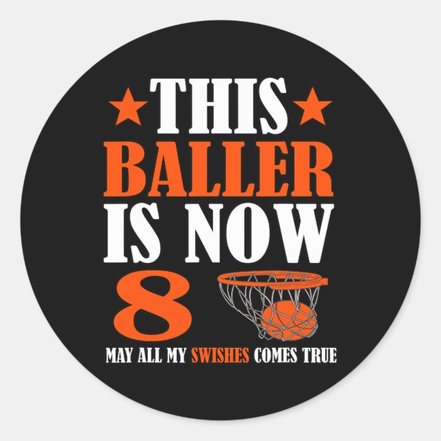 Happy 8th Birthday 8 Year Old Basketball 8th Birth Classic Round Sticker (Front)