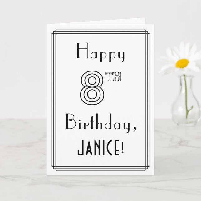 Happy 8th Birthday, Art Deco Style w/ Custom Name Card (Small Plant)