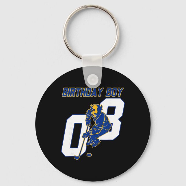 Happy 8th Birthday Boy Hockey Bison Ice Hockey The Keychain (Front)