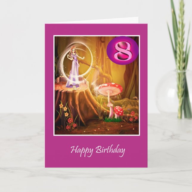 Happy 8th Birthday for girl with fairy eighth Card (Front)
