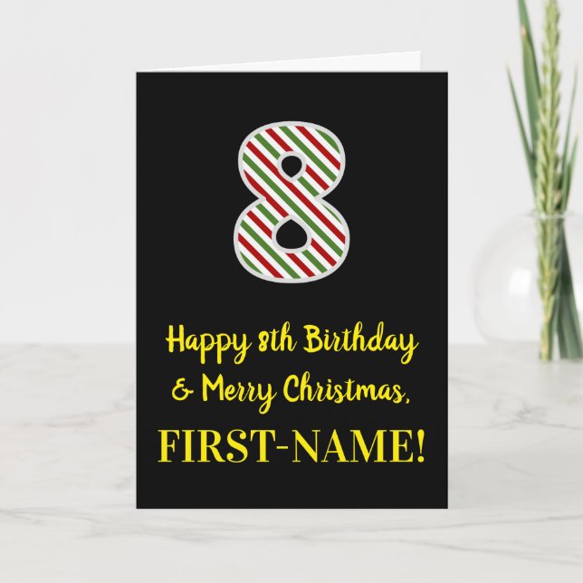 Happy 8th Birthday & Merry Christmas, Custom Name Card (Front)