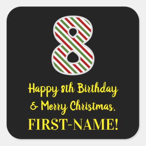 Happy 8th Birthday  Merry Christmas Custom Name Square Sticker