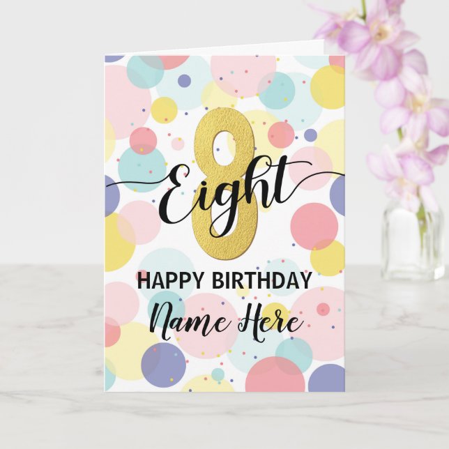Happy 8th Birthday Pastel Rainbow Gold Girl Card (Orchid)