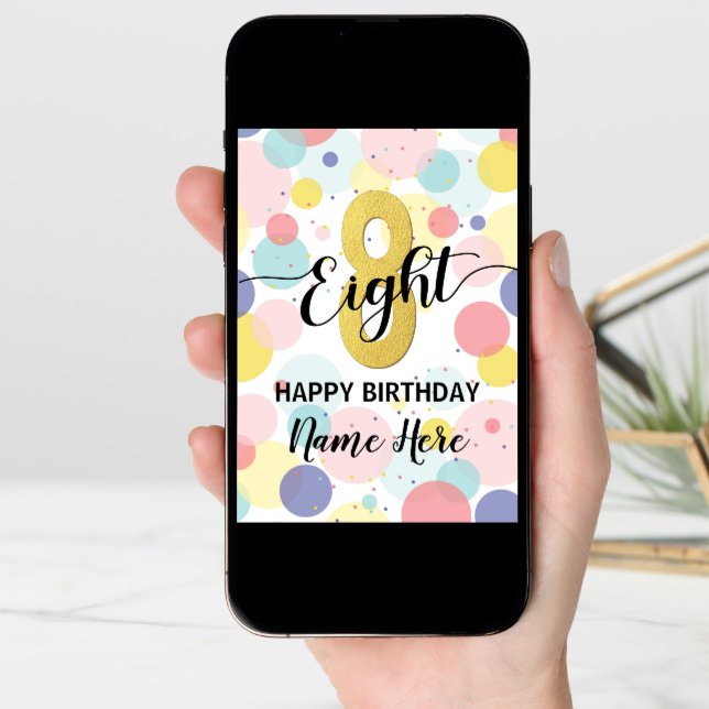 Happy 8th Birthday Pastel Rainbow Gold Girl Card (Front Digital)