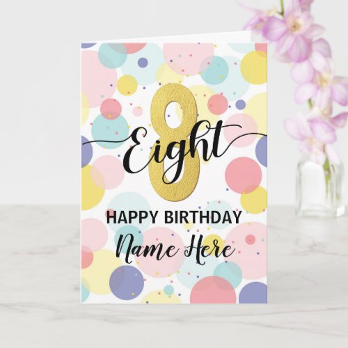 Happy 8th Birthday Pastel Rainbow Gold Girl Card