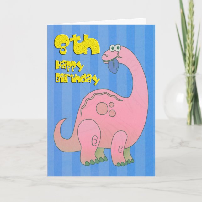 Happy 8th Birthday Pink Dinosaur Card (Front)