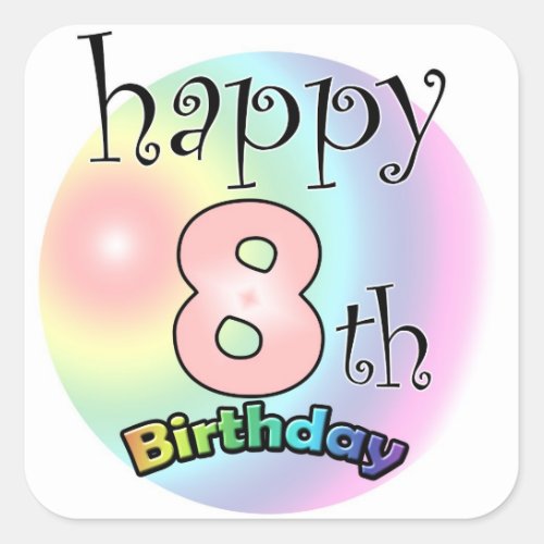 Happy 8th Birthday Pink Square Sticker