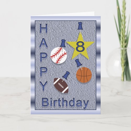 Happy 8th Birthday Sports Themed Card