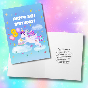 Happy 8th Birthday Unicorn with Birthday Cake Card