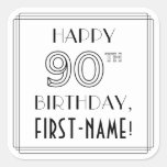 [ Thumbnail: Happy 90th Birthday, Art Deco Style, Custom Name Sticker ]
