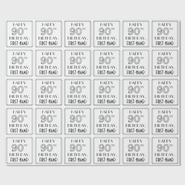HAPPY 90TH BIRTHDAY; Art Deco Style; Custom Name Wrapping Paper (Flat)