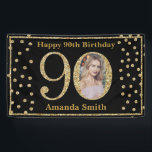 Happy 90th Birthday Banner Black and Gold Photo<br><div class="desc">Happy 90th Birthday Banner Black and Gold Glitter Confetti with custom photo. Printable Digital. For further customization,  please click the "Customize it" button and use our design tool to modify this template.</div>