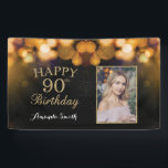 Happy 90th Birthday Banner. Gold Glitter Photo Banner<br><div class="desc">Happy 90th Birthday Banner for women or man. Black and Gold Birthday Party Banner. Gold Glitter Confetti. Black and White Stripes. Printable Digital. For further customization,  please click the "Customize it" button and use our design tool to modify this template.</div>