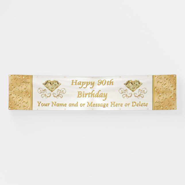 Happy 90th Birthday Banner with YOUR TEXT (Horizontal)