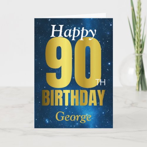Happy 90th Birthday Blue Gold Card