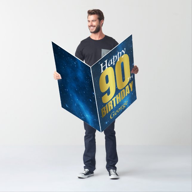Happy 90th Birthday Blue Gold Jumbo Card (In Situ)