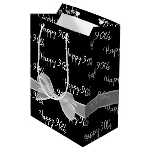 Happy 90th Birthday Bow On Black Medium Gift Bag