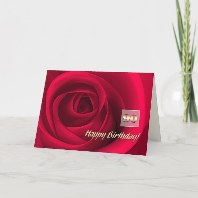 Happy 90th Birthday. Elegant Red Rose  Card (Front)