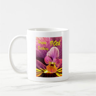Happy 90th Birthday Flower Pansy Coffee Mug