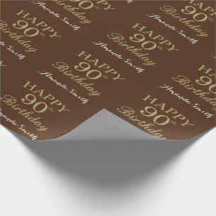 Happy 90th Birthday Gold Glitter and Brown Wrapping Paper