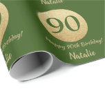 Happy 90th Birthday Green and Gold Glitter Wrapping Paper<br><div class="desc">Happy 90th Birthday Green and Gold Glitter Wrapping Paper with personalized name. For further customization,  please click the "Customize it" button and use our design tool to modify this template.</div>