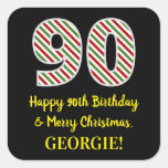 [ Thumbnail: Happy 90th Birthday & Merry Christmas, Custom Name Sticker ]