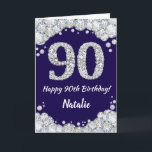 Happy 90th Birthday Navy Blue and Silver Glitter Card<br><div class="desc">Happy 90th Birthday Navy Blue and Silver Glitter Card with personalized name. For further customization,  please click the "Customize it" button and use our design tool to modify this template.</div>