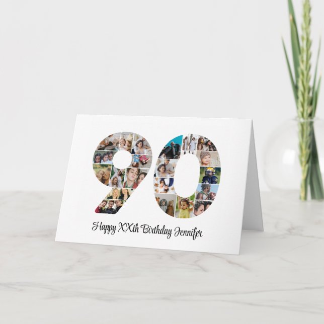 Happy 90th Birthday Number 90 Custom Photo Collage Card (Front)