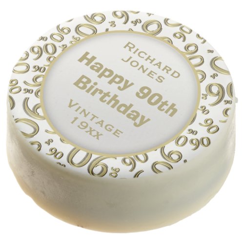 Happy 90th Birthday Number Pattern Gold White 90 Chocolate Covered Oreo