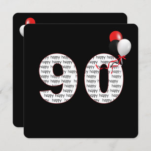 Happy 90th Birthday On Black Invitation