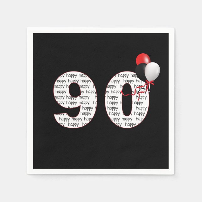 Happy 90th Birthday On Black  Napkins (Front)
