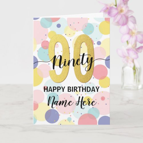 Happy 90th Birthday Pastel Rainbow Gold Woman