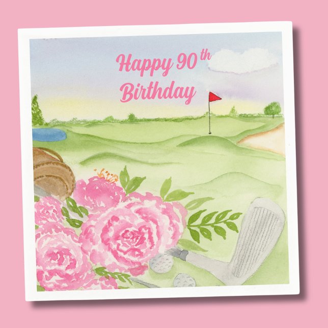 Happy 90th Birthday Peonies On Golf Course  Napkins (Creator Uploaded)