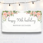 Happy 90th Birthday Pink Peach Floral Banner<br><div class="desc">Introducing the perfect party accessories for your next birthday celebration! These charming banners feature a beautiful design with a border of blooming peachy blush pink rose flowers. They exude elegance and are sure to impress your guests. Additionally, they can be personalized, allowing you to add a unique touch to your...</div>