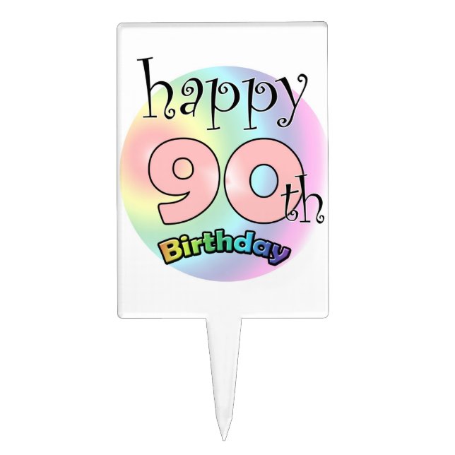 Happy 90th Birthday (roze) Cake Topper (Front)